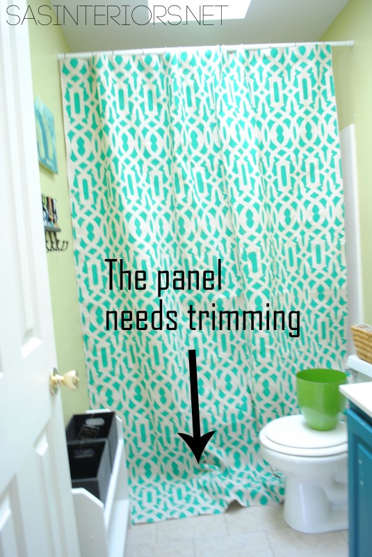 DIY: Stenciled Shower Curtain Using Drop Cloth Material - super simple & inexpensive to create! @Jenna_Burger, WWW.JENNABURGER.COM