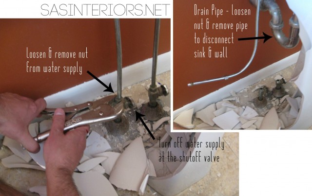 Powder Room Remodel- Phase 1: Tutorial on how to remove an existing toilet and pedestal sink. It's not as difficult as it may seem. Pin NOW, check out later. @Jenna_Burger, WWW.JENNABURGER.COM #powderroomremodel