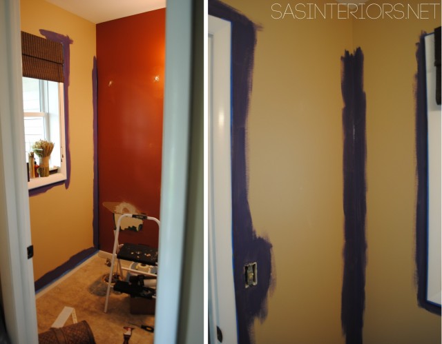 Powder Room Remodel: Patching holes and hanging wallpaper - Follow along on this bold transformation #powderroomremodel