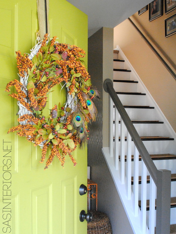 Autumn Wreath with Plum + Peacock Accents by @Jenna_Burger, WWW.JENNABURGER.COM
