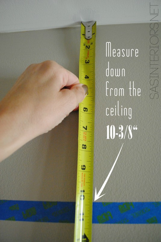 When measuring stripes for the wall, always measure from the ceiling down.