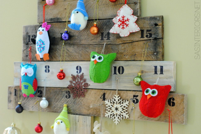 Christmas Countdown Calendar using pallets and scraps of leftover wood.  Created by @Jenna_Burger, WWW.JENNABURGER.COM