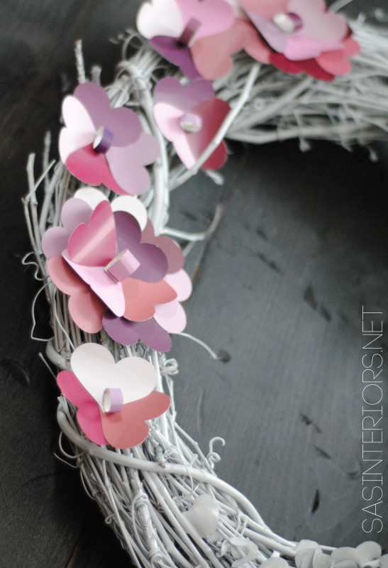 Valentine Wreath with Paint Chip Flowers created by @Jenna_Burger, WWW.JENNABURGER.COM