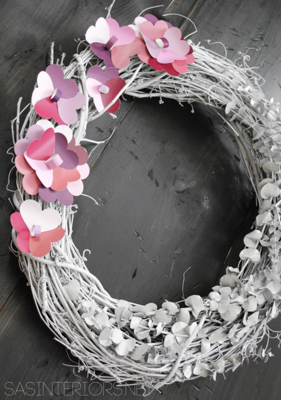 Valentine Wreath with Paint Chip Flowers created by @Jenna_Burger,WWW.JENNABURGER.COM