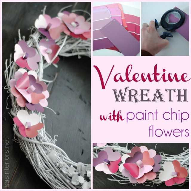 Valentine Wreath with Paint Chip Flowers created by @Jenna_Burger, WWW.JENNABURGER.COM