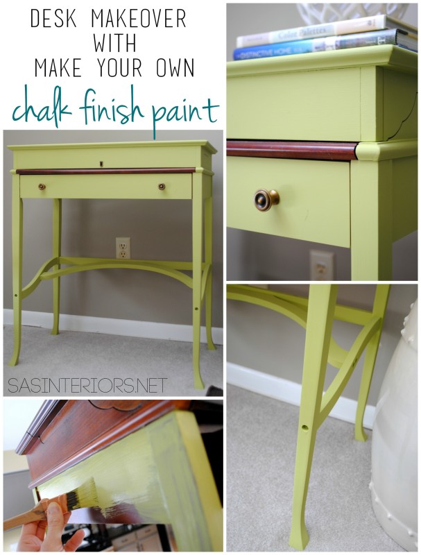 Before and After Desk Makeover using Make Your Own Chalk Finish Paint. Transformation by @Jenna_Burger, WWW.JENNABURGER.COM