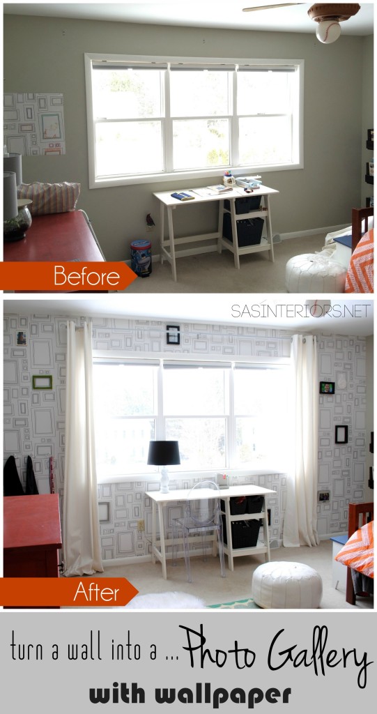 Turn any wall into a Photo Gallery Wall with wallpaper! It adds dimension and endless possibilities for any space. 