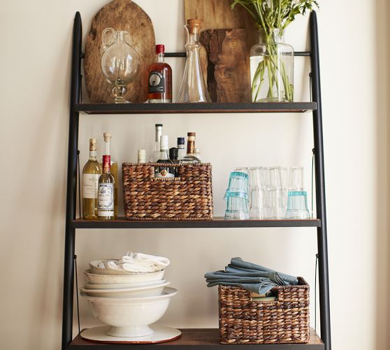 Decorating with Leaning + Ladder Shelves - Leaning Shelves are affordable, open + airy, and bring great height to a space. So much inspiration + ideas in THIS POST!