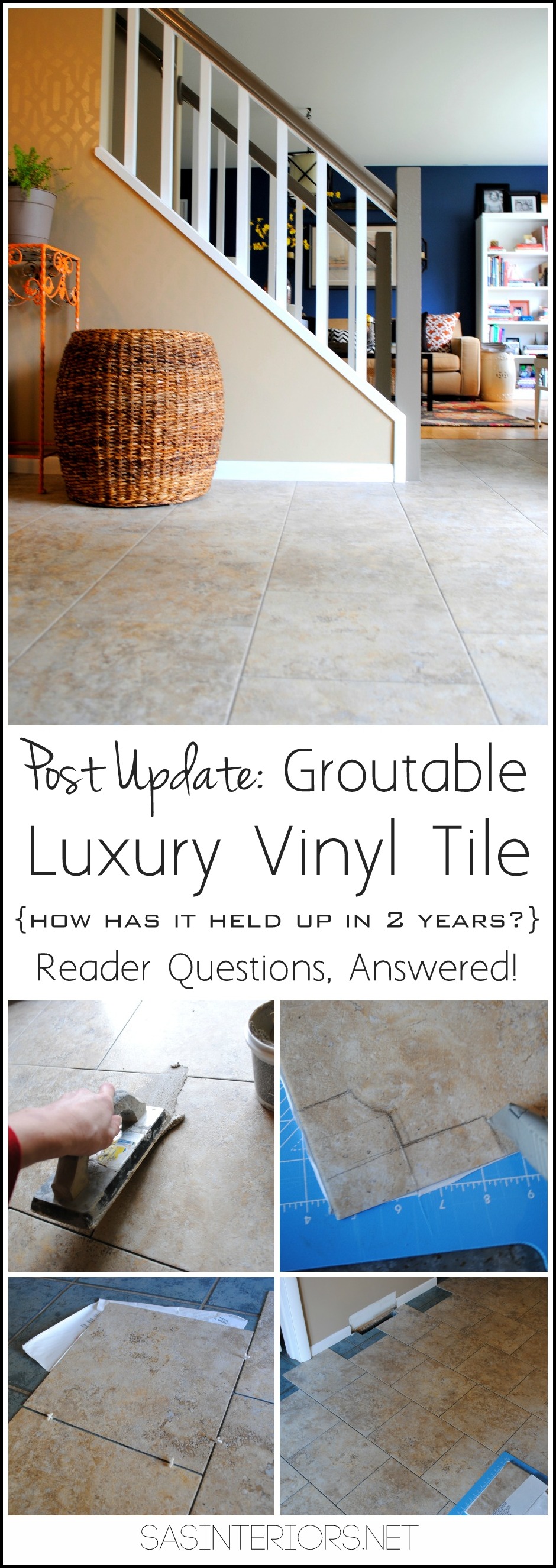 Post Update: Groutable Luxury Vinyl Tile, an amazing alternative to cermamic tile. How has it held up in 2 years? Reader Questions, ANSWERED! You will not believe how this flooring will change your life.
