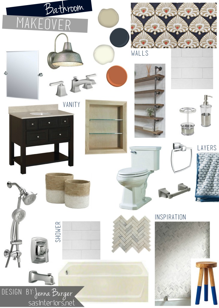 Bathroom Makeover: Creative Vision Board for the new space. Filled with basics + layers of bold. An entire DIY bathroom remodel.