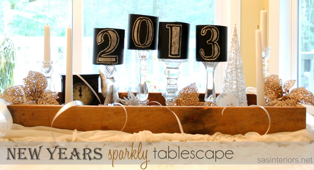 New Years Sparkly Tablescape Centerpiece by @Jenna_Burger, sasinteriors.net #LowesCreator #LowesCreativeIdeas #NewYears #Decorating #Tablescape