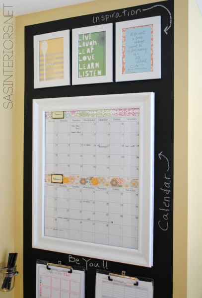 Chalkboard Family Central Command Center for the heart of the home including a monthly calendar, kids charts, inspirational quotes, and more.  Created by @Jenna_Burger via sasinteriors.net