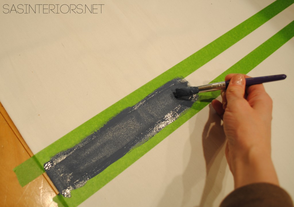 DIY: Tutorial on how to hem a window curtain panel and how-to add stripes using wall paint; Designer look for less by @Jenna_Burger, sasinteriors.net