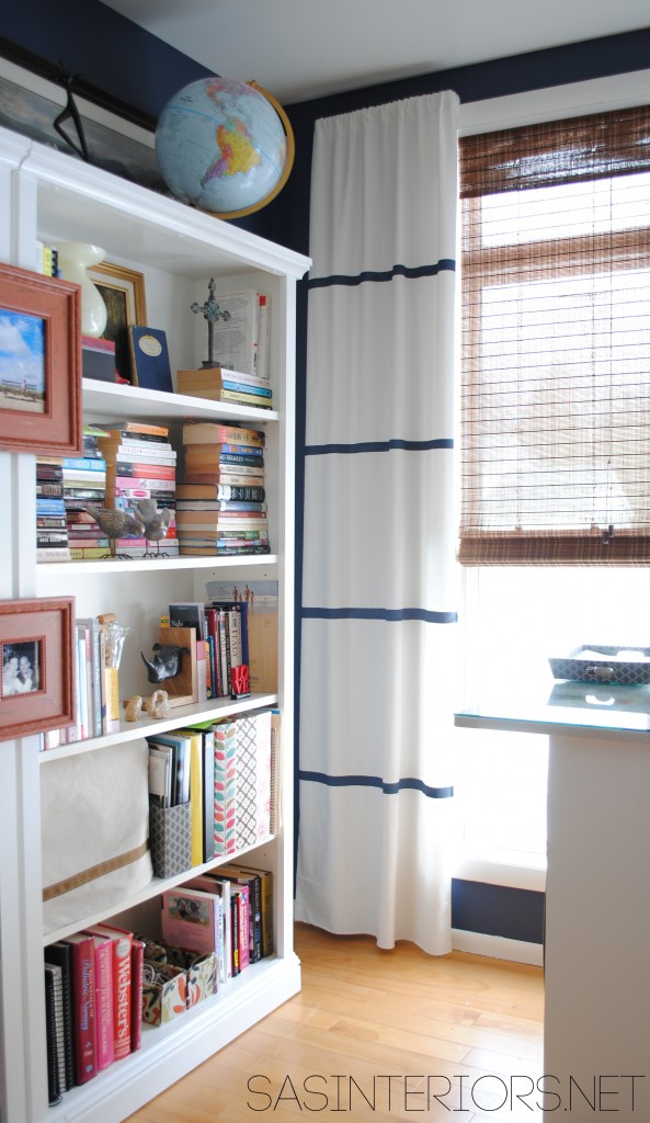 DIY: Tutorial on how to hem a window curtain panel and how-to add stripes using wall paint; Designer look for less by @Jenna_Burger, www.JENNABURGER.COM