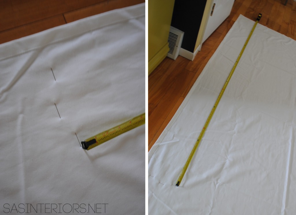 DIY: Tutorial on how to hem a window curtain panel and how-to add stripes using wall paint; Designer look for less by @Jenna_Burger, sasinteriors.net