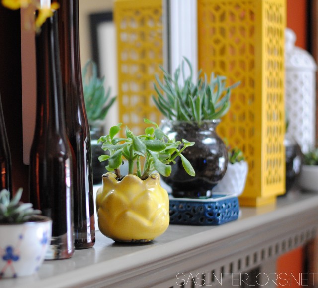 Spring Mantel with Sensational Succulents - Creative ideas for bringing in natural elements by @Jenna_Burger, www.JENNABURGER.COM