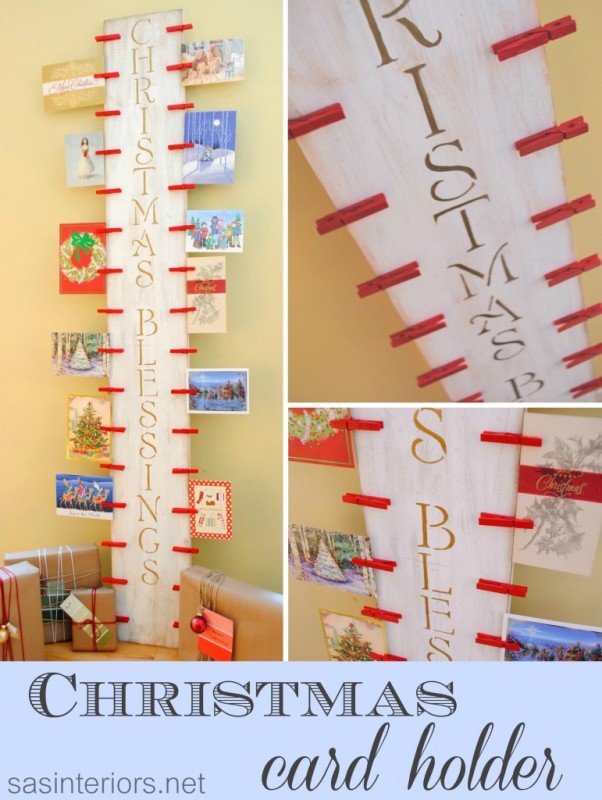Christmas Card Holder: DIY project using 2 x 10 and clothespin