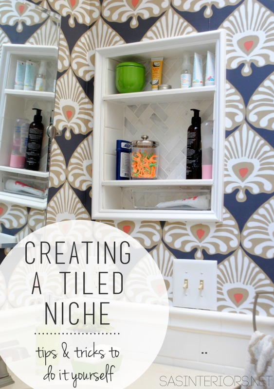 Bathroom Makeover: a tutorial on how to create a tiled niche + many more DIY projects.
