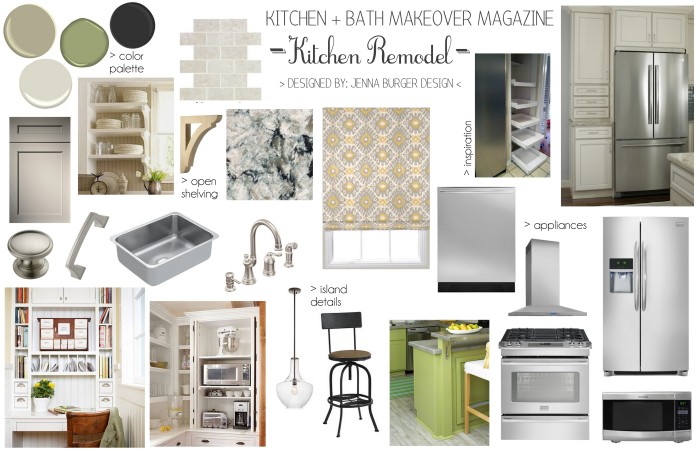 The mood board for the proposed kitchen featured on the Spring 2015 cover of Kitchen + Bath Makeovers magazine