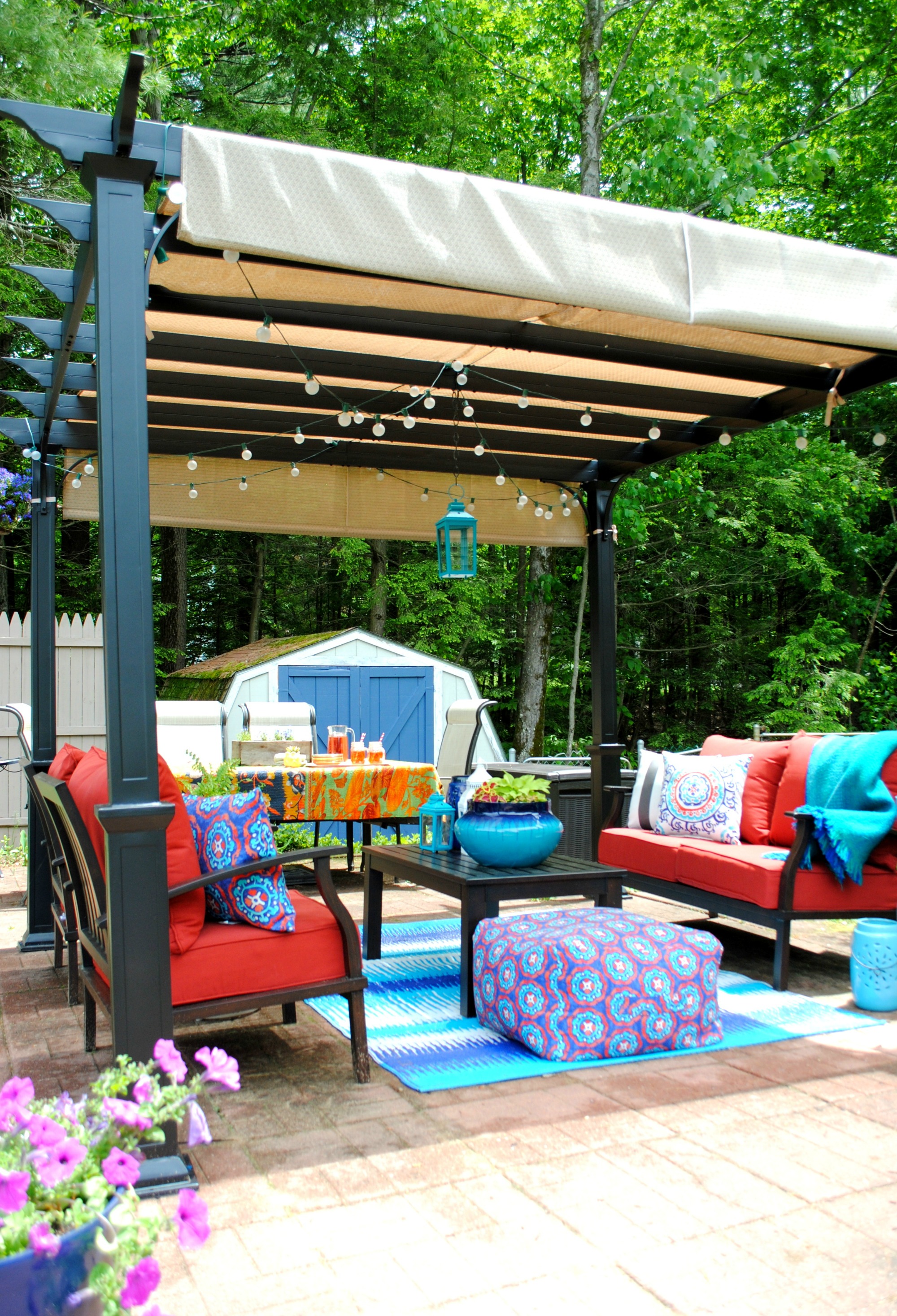 patio outdoor living space pergola paradise backyard creating makeover before after burger oasis summer caribbean style furniture revamped jenna surrounded