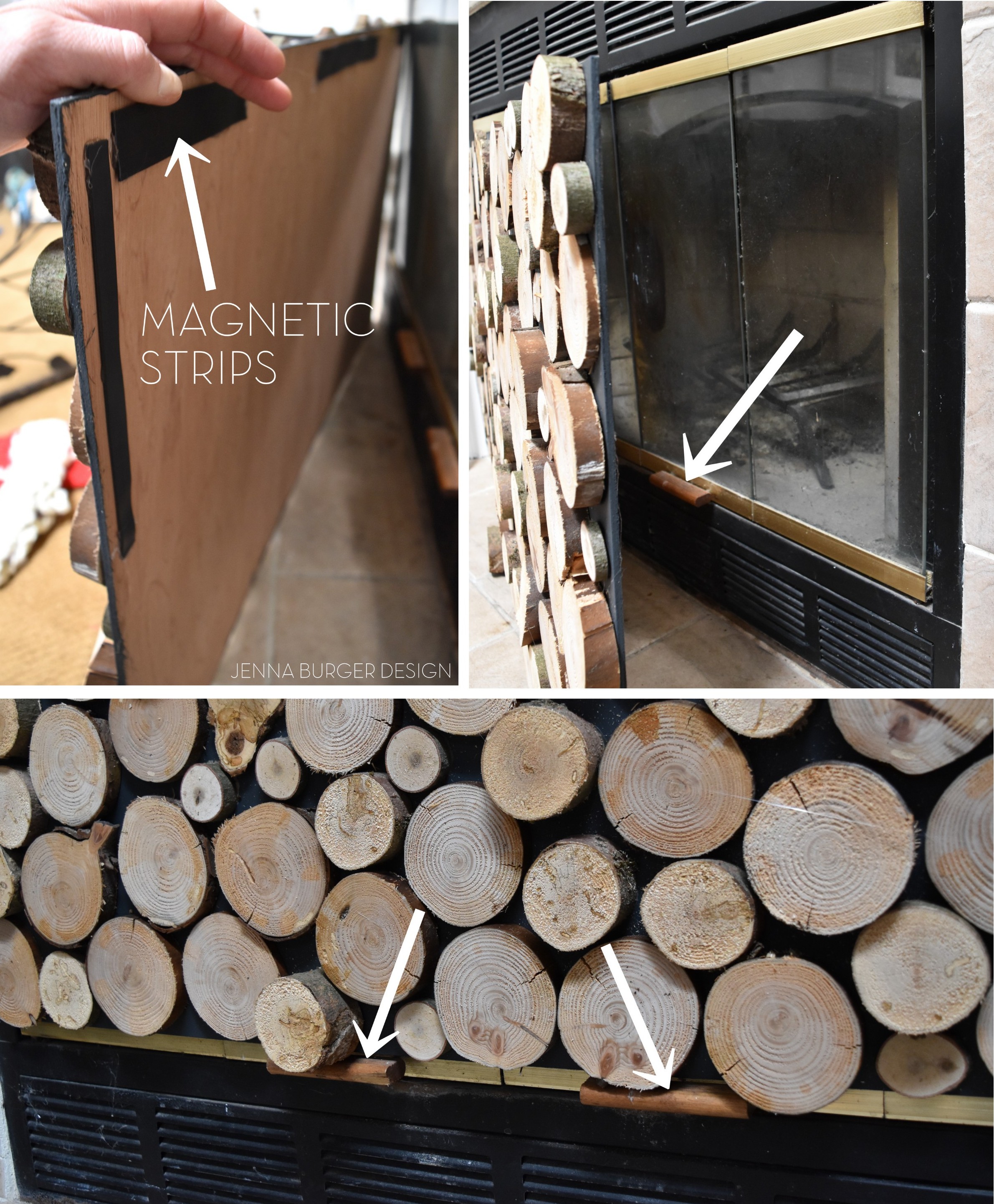 DIY: Tutorial on how to make a FAUX STACKED LOG FIREPLACE SCREEN. Check out how-to make it HERE!