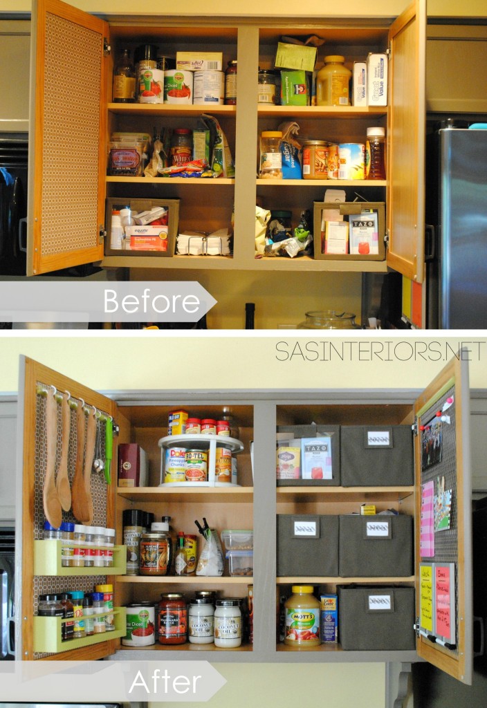 Kitchen Organization: Ideas for storage on the inside of the kitchen cabinets by @Jenna_Burger, www.sasinteriors.net
