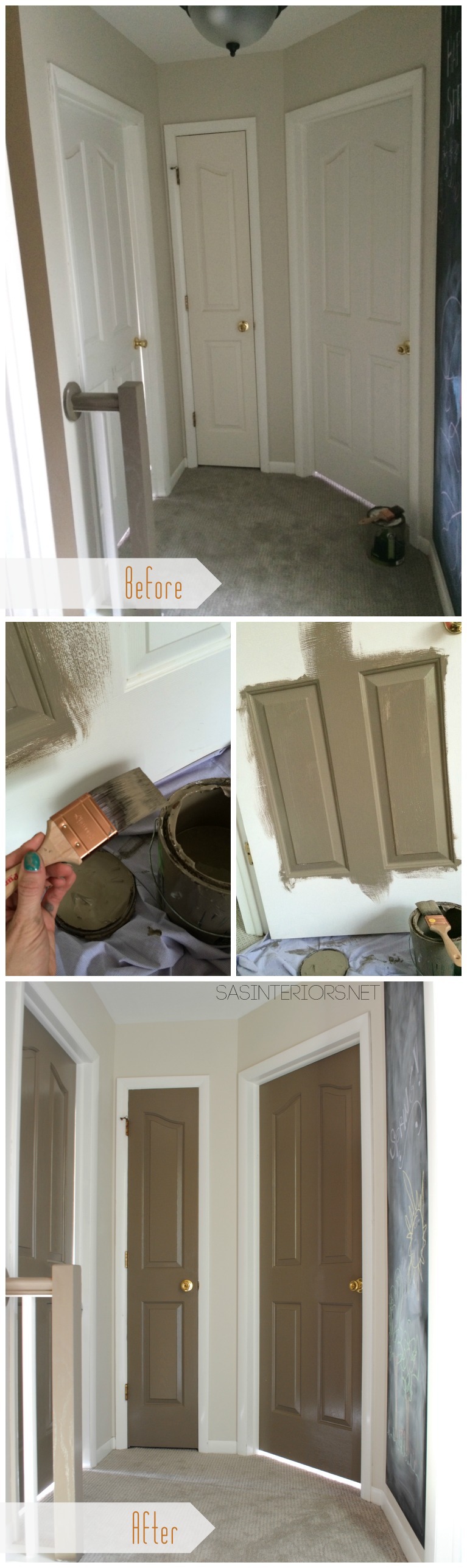Add a Pop of COLOR by painting the door. Ditch the typical white (interior or exterior) door and add a splash of color. Check out this great how-to with 5 easy steps to transform a door!
