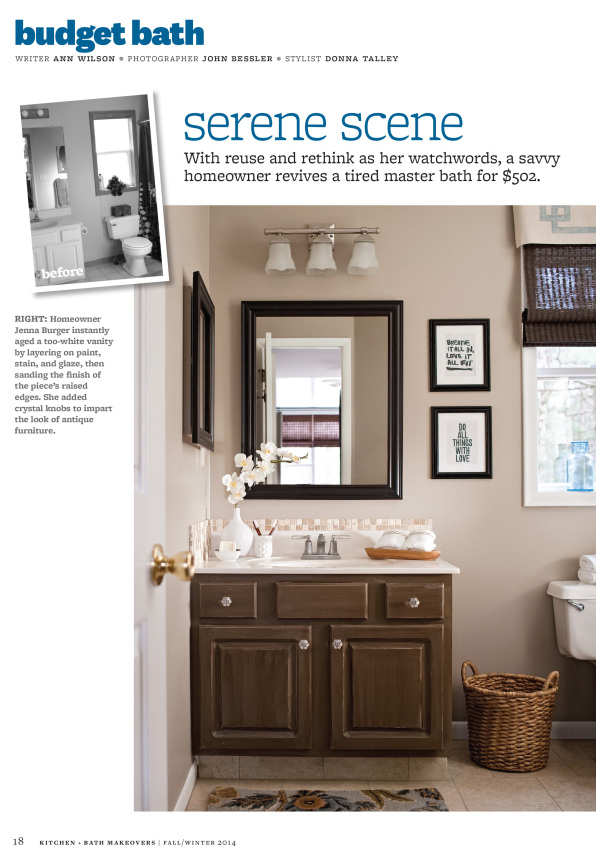 Bathroom Makeover featured in KBMO Fall/Winter 2014, produced by Donna Talley & photographed by John Bessler