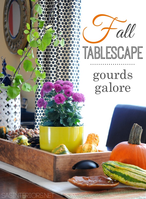 Fall Tablescape (perfect for Thanksgiving too) filled with ghords, pinecones, mums, and seasonal favorites! All in an easy-to-make handmade wood box. You'll want to make this TODAY!
