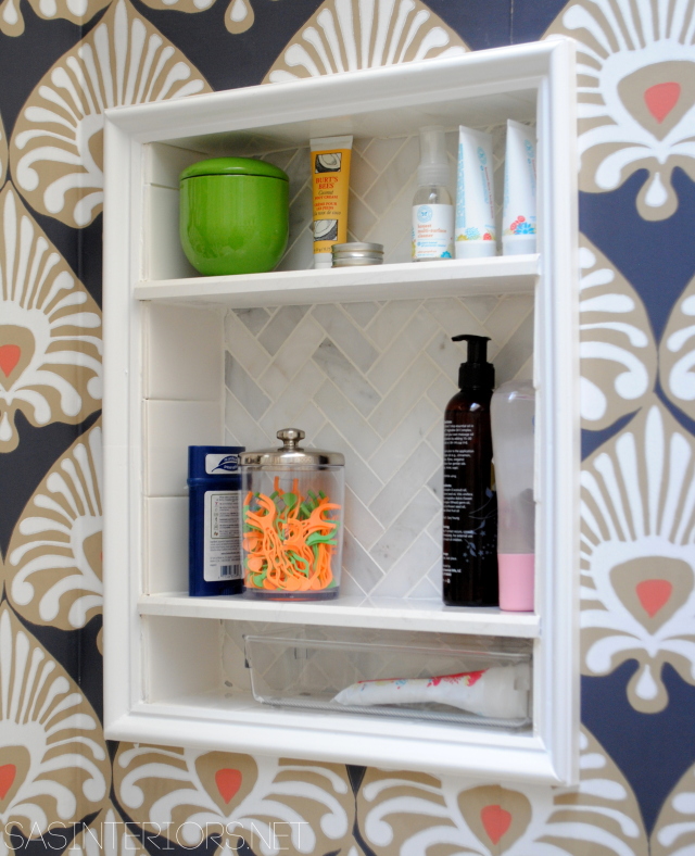 Bathroom Makeover: a tutorial on how to create a tiled niche + many more DIY projects.