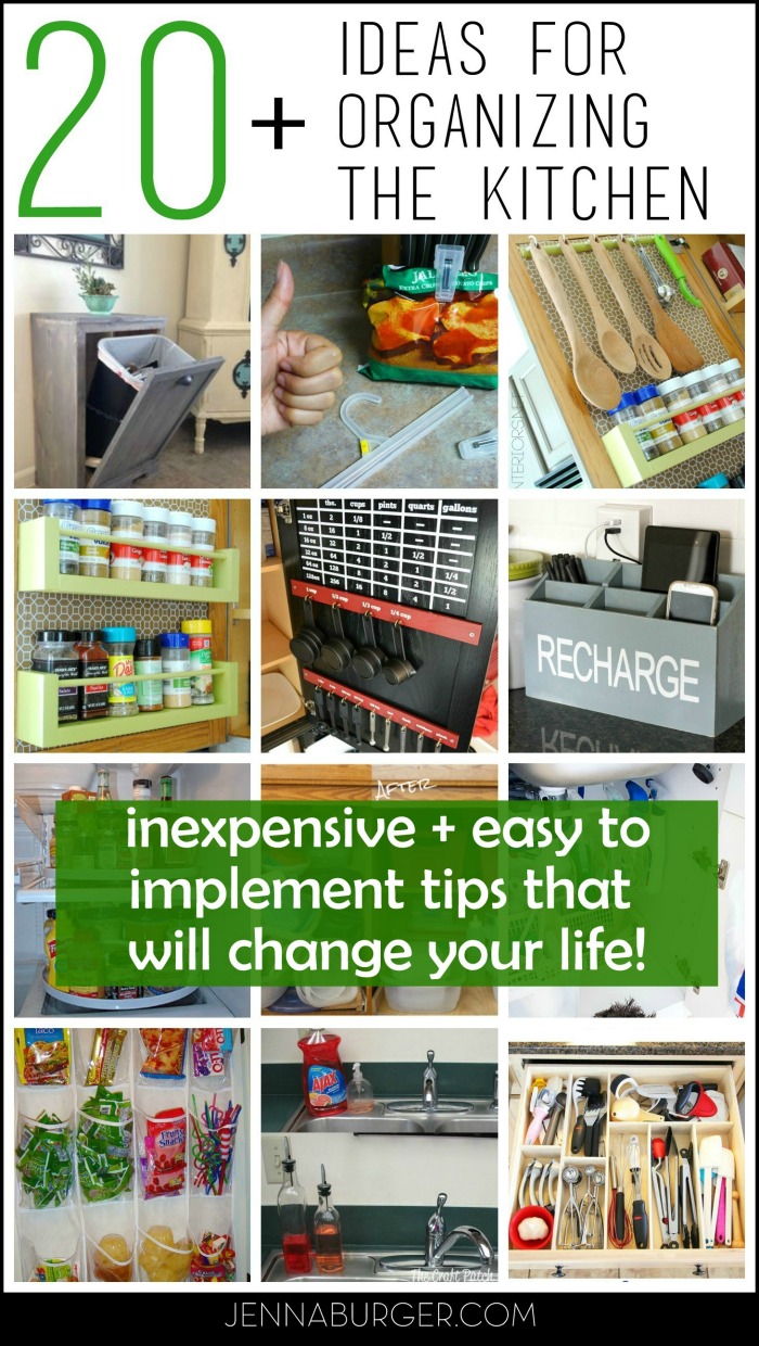 20 + Organizational Ideas for the Kitchen:Tips + Tricks to help organize every nook & cranny of the kitchen!