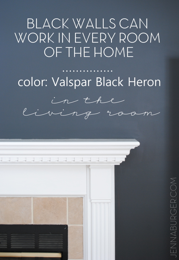 Black is bold.  Black is neutral.  HOW TO MAKE BLACK WALLS WORK in every space of the home. I chose Valspar Black Heron for the living room fireplace wall and the color is a soft charcoal black! More @ www.jennaburger.com