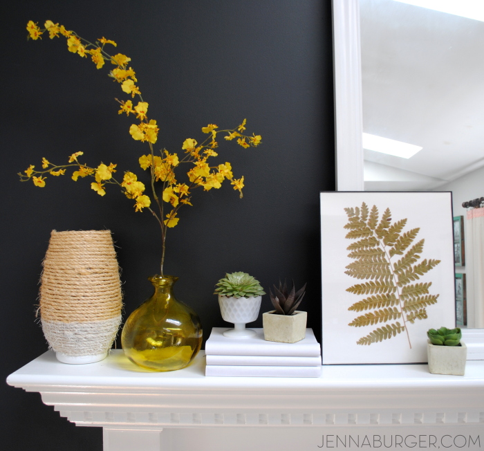 Simple accessories + Seasonal Succulents = A perfectly styled Spring Mantel.  Design by @Jenna_Burger. www.jennaburger.com