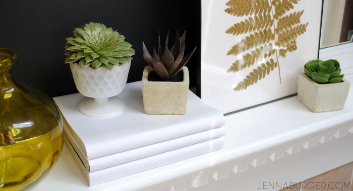 Simple accessories + Seasonal Succulents = A perfectly styled Spring Mantel. Design by @Jenna_Burger. www.jennaburger.com