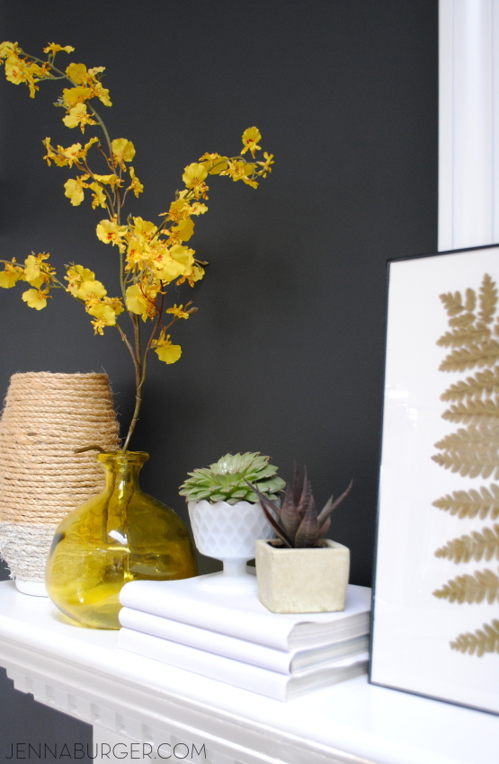 Simple accessories + Seasonal Succulents = A perfectly styled Spring Mantel. Design by @Jenna_Burger. www.jennaburger.com