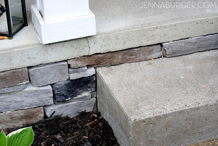 #DIY Tutorial for Adding a Stone Veneer to a Concrete Foundation Wall: Give a bare, untreated foundation wall a finished look with an affordable stone facing!  Easy-to-Follow tutorial @ www.jennaburger.com