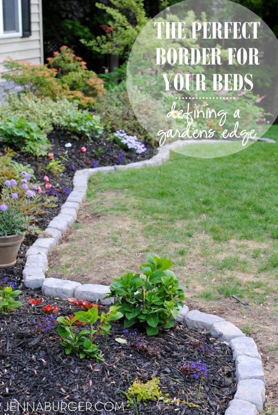 The Perfect Border for your Beds: Defining a gardens edge with inexpensive stone that fit any shape or size garden bed.  Details @ www.jennaburger.com