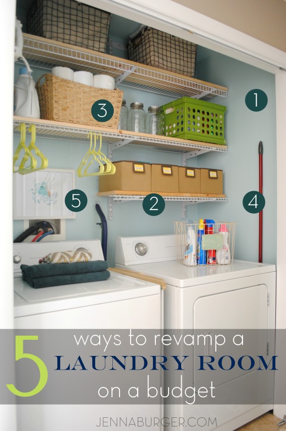 5 ways + tips for revamping a laundry room on a budget.  See how I transformed my laundry space in one weekend for $200!