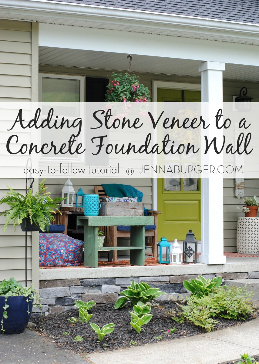 #DIY Tutorial for Adding a Stone Veneer to a Concrete Foundation Wall: Give a bare, untreated foundation wall a finished look with an affordable stone facing! Easy-to-Follow tutorial @ www.jennaburger.com  #DIY Tutorial for Adding a Stone Veneer to a Concrete Foundation Wall: Give a bare, untreated foundation wall a finished look with an affordable stone facing! Easy-to-Follow tutorial @ www.jennaburger.com