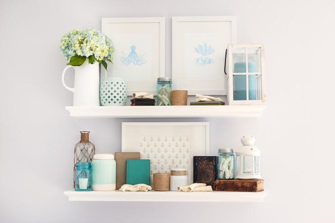 Summer Mantel  with beachy pieces + coastal favorites by Abby of Just a Girl and Her Blog