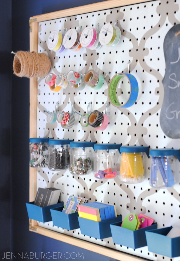 WORK SPACE REVAMP: getting organized and creating an office command center using a framed pegboard and organizational supplies. Office Revamp by Jenna Burger Design