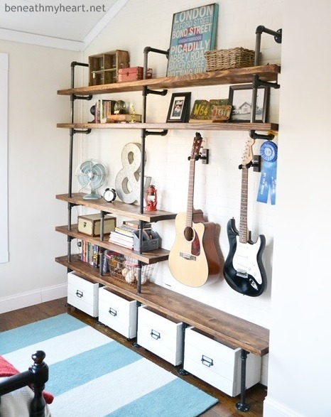 DIY: Industrial Shelves using plumbing pipes by Beneath My Heart