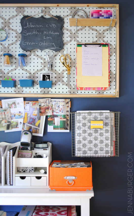 WORK SPACE REVAMP: getting organized and creating an office command center using a framed pegboard and organizational supplies. Office Revamp by Jenna Burger Design