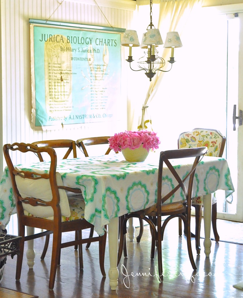 Dining space with Target tablecloth by Jennifer Rizzo