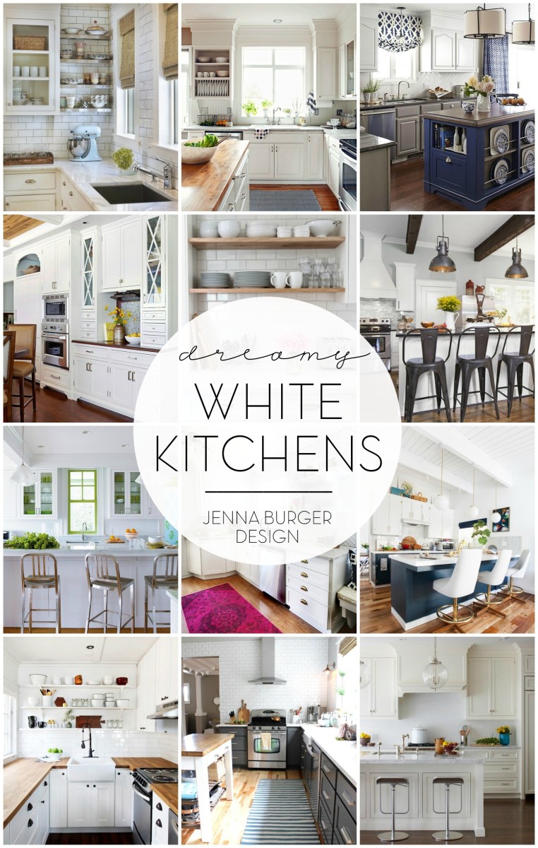 Wonderful White Kitchens + How To Decorate them so they're anything but VANILLA! White Kitchen Round-up @ www.jennaburger.com
