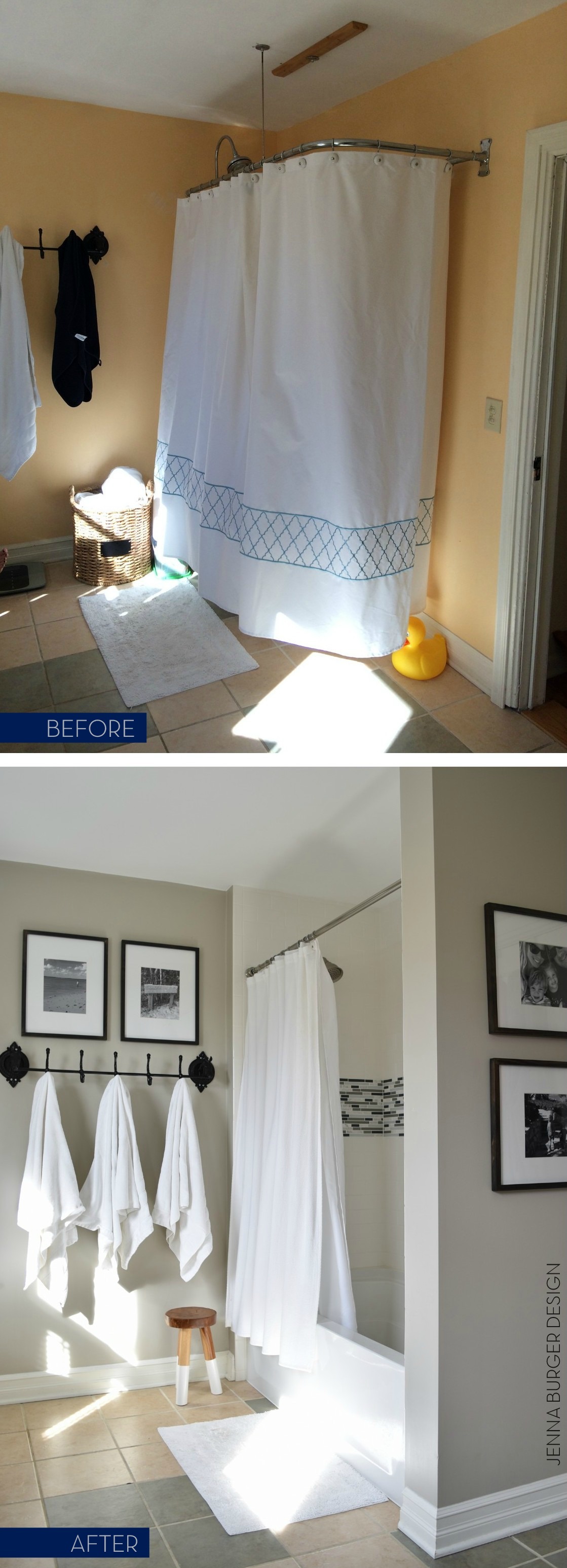 Budget BATHROOM RENOVATION Reveal: Before + After of this cool-toned cottage style bathroom by www.JennaBurger.com