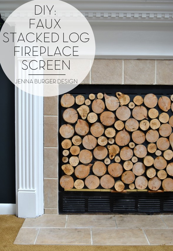 DIY: Tutorial on how to make a FAUX STACKED LOG FIREPLACE SCREEN. check out how-to make it at www.JennaBurger.com
