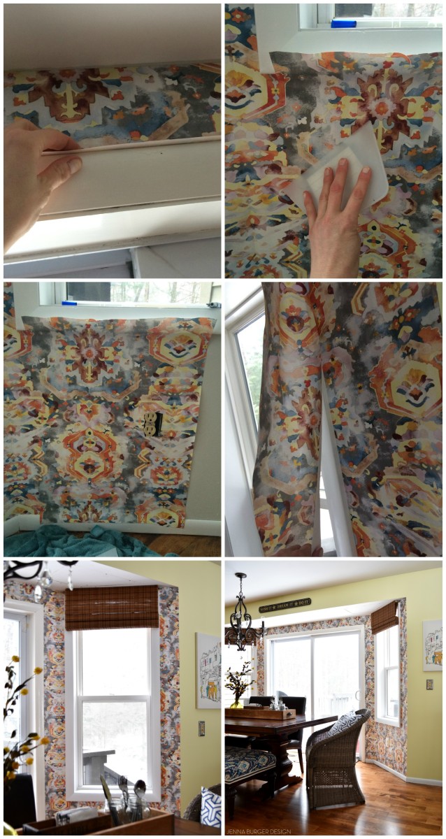 Adding wallpaper can add drama and definition to a space. Use a bold pattern in a small area or subtle pattern in a large space. Either way, it will bring beautiful depth and texture to a room. Check out this new kitchen and dining room by www.JennaBurger.com 